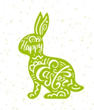 Happy easter. Modern lettering inscribed in the Silhouette of a rabbit. Ethnic Stock Illustration