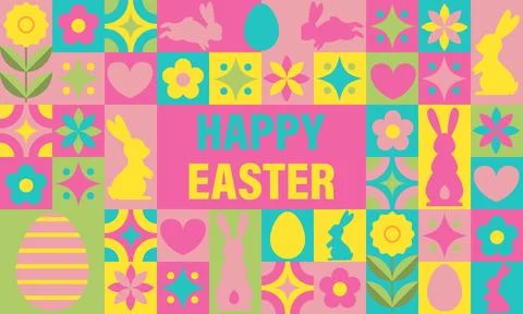 Happy Easter mosaic banner. Horizontal poster, greeting card, header for we.. Stock Illustration