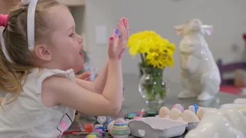Happy Easter. Mother and child with bunny ears preparing for the holiday Stock-Footage 304946992