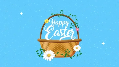 Happy easter motion graphic animation with wicker basket and spring flowers.. Stock Footage 338314973