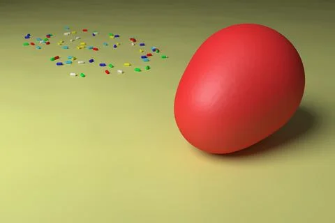 Happy easter. Multicolored Easter egg with a wavy pattern. 3D rendering. Stockillustratie