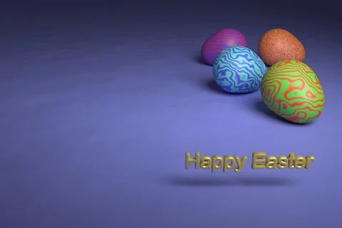 Happy easter. Multicolored Easter eggs with a wavy pattern. 3D rendering. Illustrazione stock