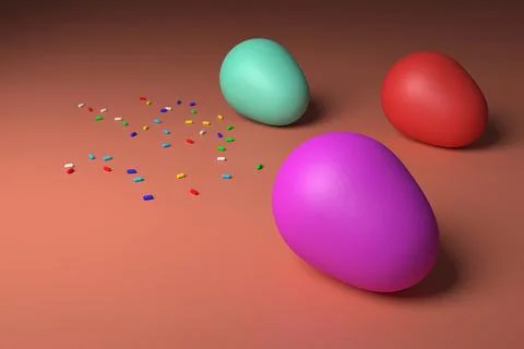 Happy easter. Multicolored Easter eggs with a wavy pattern. 3D rendering. イラスト素材