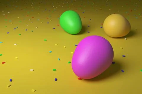 Happy easter. Multicolored Easter eggs with a wavy pattern. 3D rendering. Illustrazione stock