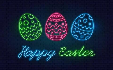 Happy Easter Neon banner. Vector realistic isolated neon Easter lettering Ilustração Stock