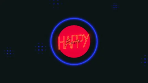 Happy Easter with neon blue and red circles on black gradient Stock Footage 235684848
