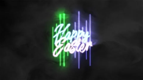 Happy Easter with neon blue and green lines with smoke in dark space Stock Footage 237441040
