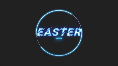 Happy Easter with neon blue circle on black gradient Stock Footage 236175986