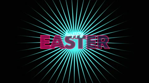 Happy Easter with neon blue stripes on black background Видео 169733458