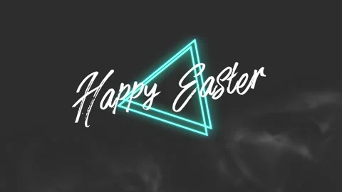 Happy Easter with neon blue triangles with smoke on black gradient Stock Footage 237440963