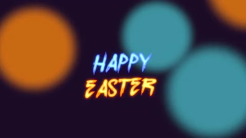 Happy Easter with neon circles on black gradient Stock Footage 235684895
