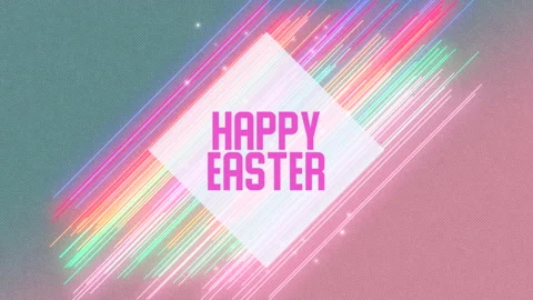 Happy Easter with neon colorful lines on gradient Stock Footage 236176150