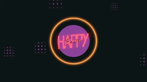 Happy Easter with neon gold circle and dots on black gradient Stock Footage 168815174