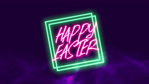 Happy Easter with neon green frame and blue smoke on black gradient Stock Footage 233399248