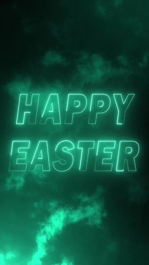 Happy Easter neon green text against dark dramatic clouds for holiday greetings Stock Footage 339770355
