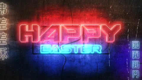 Happy Easter with neon light in Japan city Stock Footage 236178034