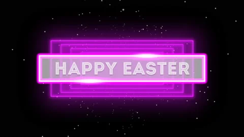 Happy Easter with neon pink lines with glitters in galaxy Stock Footage 237441010