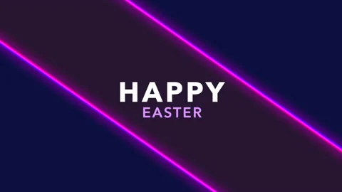 Happy Easter with neon purple lines on blue gradient Stock Footage 235684850