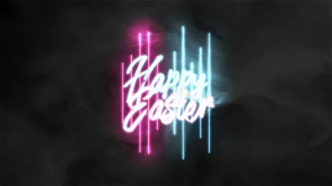 Happy Easter with neon red and blue lines on black gradient Stock Footage 233399241