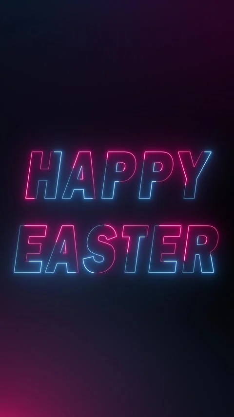 Happy Easter neon text animation with blue and pink light on a dark background Stock Footage 337472477