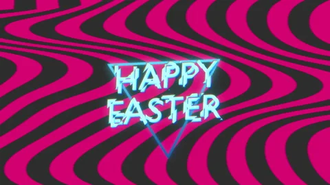 Happy Easter with neon triangle on waves gradient Stock Footage 236176065