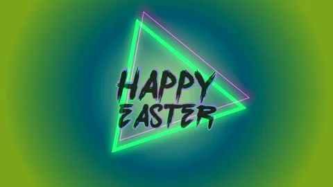 Happy Easter with neon triangles on green gradient Stock Footage 236176023