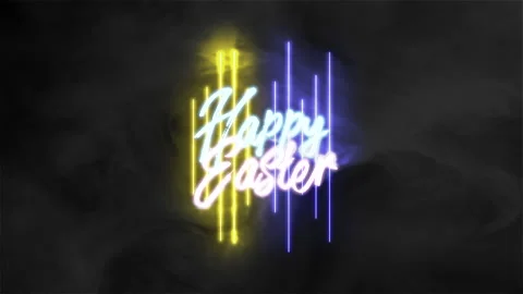 Happy Easter with neon yellow and blue lines on black gradient Stock Footage 235684940