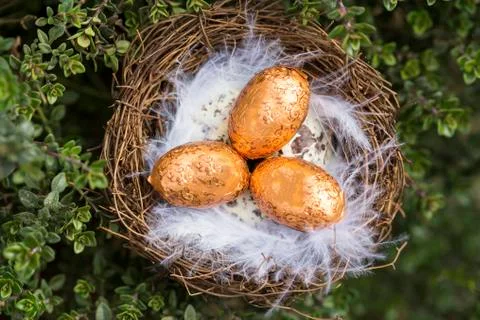 Happy Easter nest eggs Stock Photos