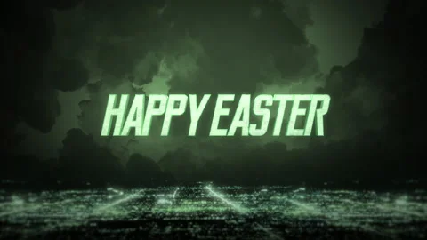 Happy Easter on night city with green light Видео 236178988