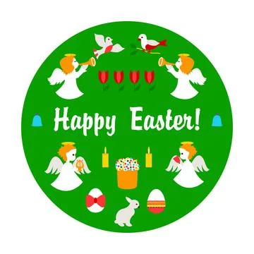 Happy Easter objects on green Illustration