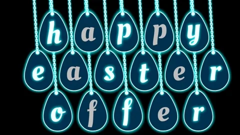 Happy Easter offer swinging words in bright neon light on black background. Stock Footage 301982423