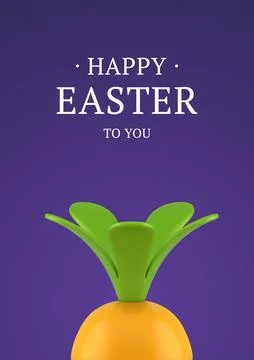 Happy Easter orange carrot 3d greeting card design template holiday celebrati Stock Illustration