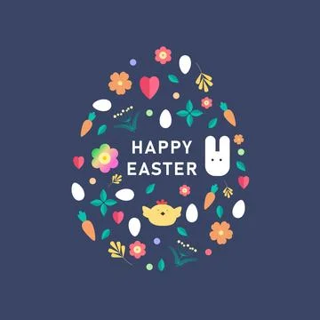 Happy easter Ornament in the form of an egg, spring symbols, eggs, rabbit Stock Illustration