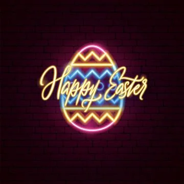 Happy Easter Ornamental Egg Neon Label Stock Illustration