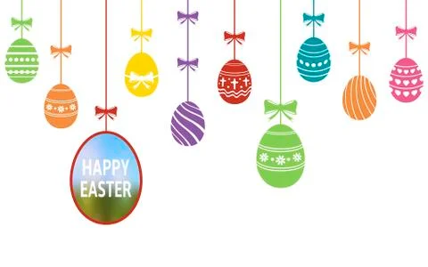 Happy Easter ornaments with hanging eggs Illustrazione stock