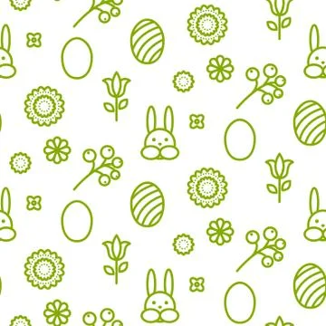 Happy Easter outline icon seamless vector pattern Stock Illustration