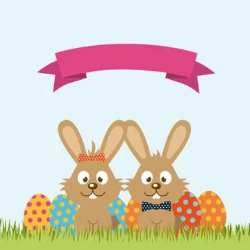 Happy easter over sky background vector illustration Ilustração Stock