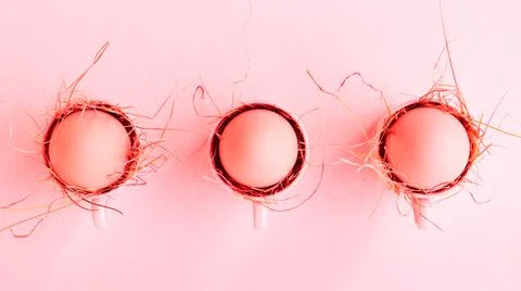 Happy easter pacific pink background. Pastel pink minimal easter background. Foto stock