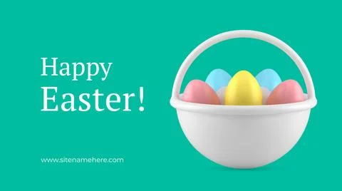 Happy Easter painted chicken eggs basket holiday present 3d banner design tem Stock Illustration
