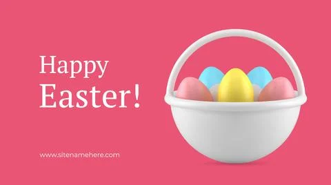 Happy Easter painted chicken eggs basket holiday present 3d banner design t.. Illustration
