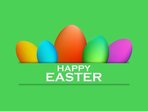 Happy easter. Painted Easter eggs in different colors. Paper cut banner. Ch.. Stock Illustration