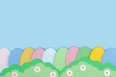 Happy Easter. Painted Easter eggs cutting out paper and grass Foto stock