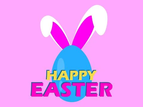 Happy Easter. Painted egg with bunny ears on a pink background. Design for .. イラスト素材