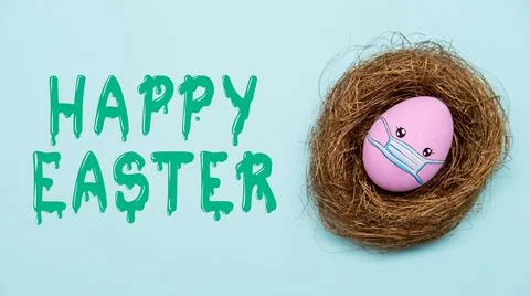 Happy easter pandemic holiday egg face mask nest Stock Illustration