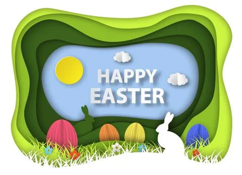 Happy Easter Paper art background, Stock-Illustration