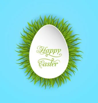 Happy Easter Paper Card in Form Egg with Green Grass Illustrazione stock