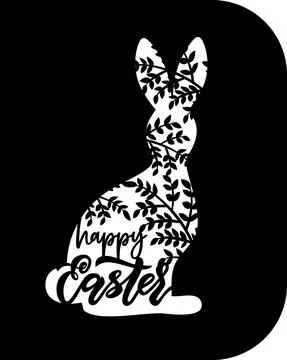 Happy Easter paper cut car d with Lettering in form of bunny with brunch. Vec Stockillustratie