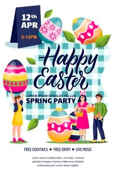 Happy Easter party poster, banner design layout. Vector illustration. Young p Stock Illustration