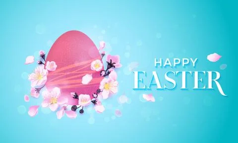 Happy Easter Paschal egg in flowers vector greeting card background 스톡 일러스트