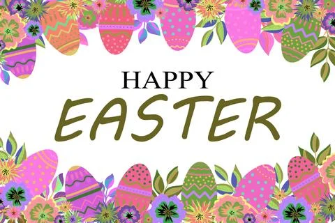 Happy easter pastel pink yellow frame Stock Illustration
